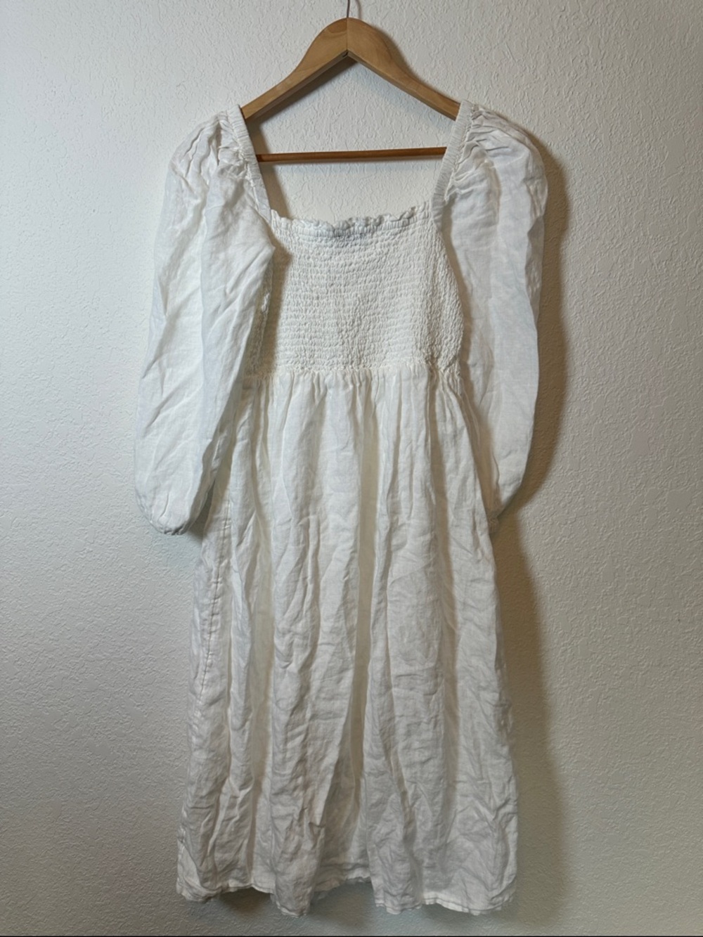 J. Crew White Linen SMOCKED TOP MIDI SLIT DRESS - Picture 7 of 8